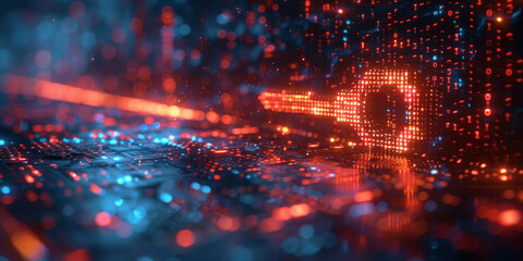 Abstract cyber security concept with key and binary code.  