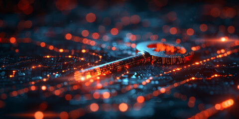Abstract cyber security concept with key and binary code.  