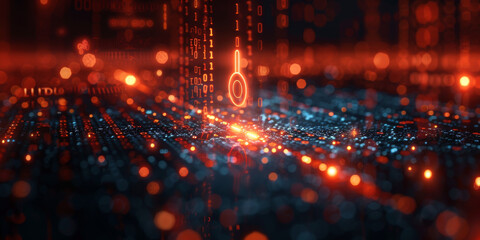 Abstract cyber security concept with key and binary code.  