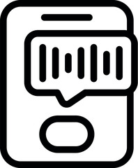 Canvas Print - Simple black and white icon of a smartphone showing a barcode inside a speech bubble