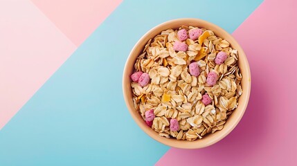 Healthy oat based cereal isolated on colorful background