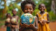 © ZMPixels - International day of peace concept with African Children holding earth globe. Group of African children holding planet earth over blurry nature background with copy space