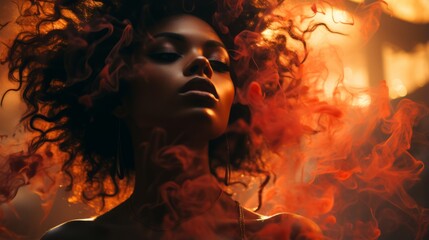 Wall Mural - a woman with red hair and smoke coming out of her hair