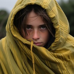 Sticker - a young girl wrapped in a yellow blanket