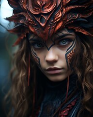 Canvas Print - a young woman with red and black makeup on her face