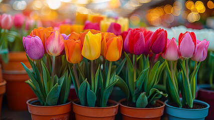 Wall Mural - Colorful tulip garden in full bloom, showcasing springs vibrant beauty