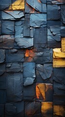 Poster - an abstract wall made of blue and yellow bricks