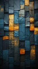 Wall Mural - an abstract wall with blue orange and black squares