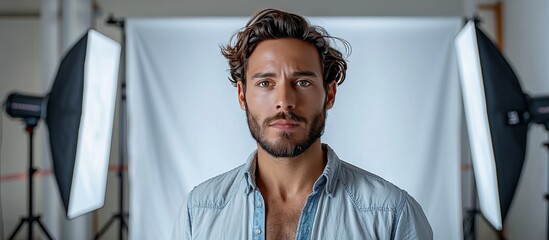 Wall Mural - Studio Portrait of a Young Man with a Serious Expression