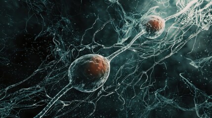 Poster - Nature's intricate artistry on display: a sperm cell and an egg cell, their delicate structures intertwined in a mesmerizing dance.