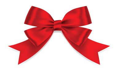 Wall Mural - Red Bow Realistic shiny satin with shadow for decorate your wedding invitation card , greeting card or gift boxes vector EPS10 isolated on white background.