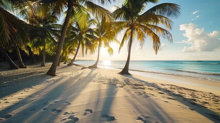 Wall Mural - Amazing beach with white sand and palm trees. The perfect place to relax and enjoy the sun.