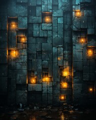 Poster - an image of a stone wall with lights on it