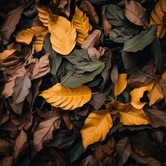 Poster - autumn leaves on black background