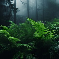 Sticker - green ferns in the forest at night