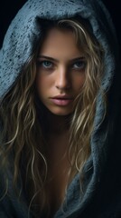 Poster - portrait of a beautiful woman in a hood