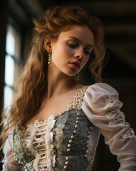 Wall Mural - portrait of a beautiful young woman in renaissance costume