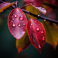 Wall Mural - red leaves with water droplets on them