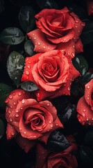 Poster - red roses with water droplets on them