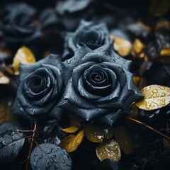 Sticker - three black roses with water droplets on them