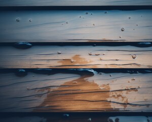 Poster - water droplets on a wooden plank background