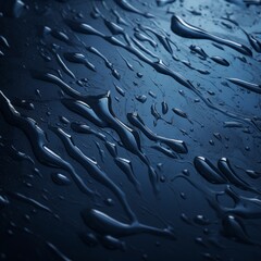 Poster - water droplets on the surface of a dark blue surface