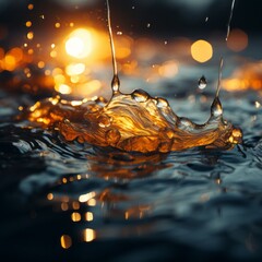 Poster - water drops splashing into the water at sunset