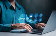 © Pakin - Invoice and online digital statements concept. Businessman using laptop to manage documents for invoice online.