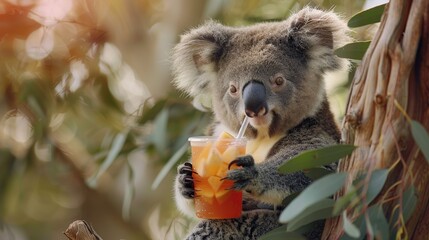 Sticker - Koala Enjoying a Refreshing Drink