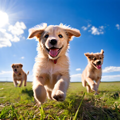 Wall Mural - three dogs playing