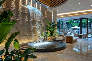 Wall Mural - Indoor Waterfall Feature in a Modern Lobby