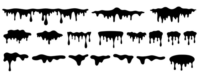 black melting paint. dripping splatter and dribble brush strokes with stain and leak, dirty fluid br