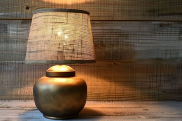 Sticker - Rustic Table Lamp on Wooden Background