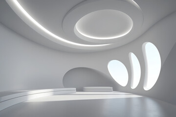 Wall Mural - abstract wave shape white building with floor 3d rendering