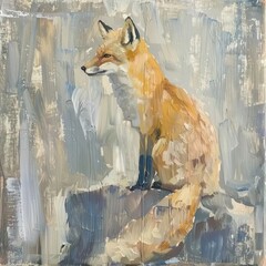 Wall Mural - a painting of a fox sitting on a rock