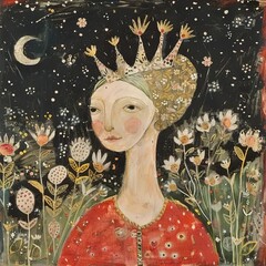 Wall Mural - a painting of a woman with a crown on her head