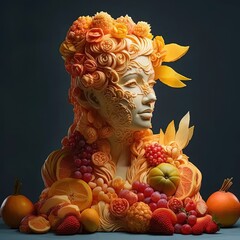 Poster - a statue of a man made out of fruits and vegetables