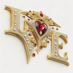 Canvas Print - a gold and red brooch with a heart on it