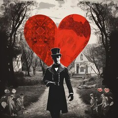 Poster - a man in a top hat and coat holding a heart