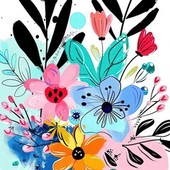 Sticker - a painting of a bunch of flowers on a white background