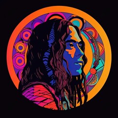 Sticker - a painting of a native american man with long hair