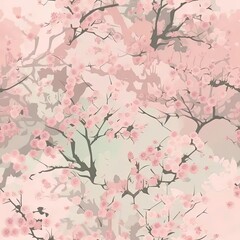 Poster - a painting of a tree with pink flowers