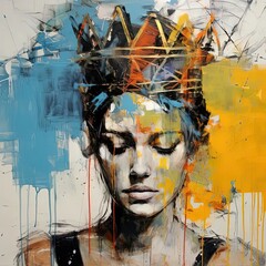 Sticker - a painting of a woman with a crown on her head