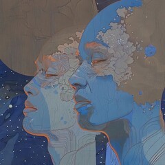 Poster - a painting of two people facing each other