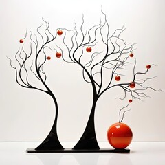 Sticker - a sculpture of a tree and an orange vase