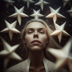 Canvas Print - a woman standing in front of five white stars