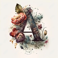 Canvas Print - the letter a with flowers and leaves around it