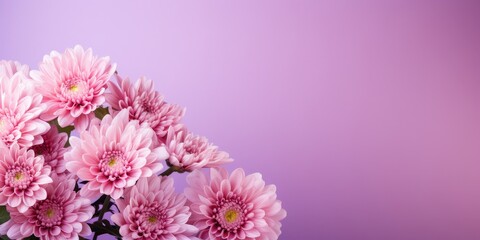 Poster - Pink Flowers Bouquet Against Purple Background