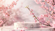 © mohammad - Product advertising platform podium with flying cherry blossom leaves in the background. Ai Generated Images