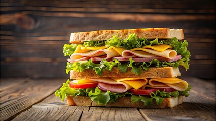 Canvas Print - A delicious sandwich made with layers of savory ham and gooey cheese, sandwich, ham, cheese, food, lunch, meal, delicious, fresh